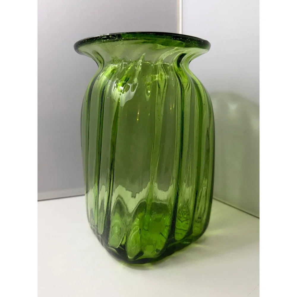 Vintage Art Glass Vase Green Hand Blown